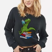 Reading Dinosaur T Rex Dinosaur Lover Dino Book Gift Idea Cropped Pullover Crew