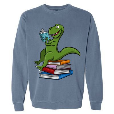 Reading Dinosaur T Rex Dinosaur Lover Dino Book Gift Idea Garment-Dyed Sweatshirt