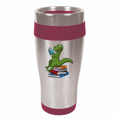 Reading Dinosaur T Rex Dinosaur Lover Dino Book Gift Idea 16oz Travel Tumbler