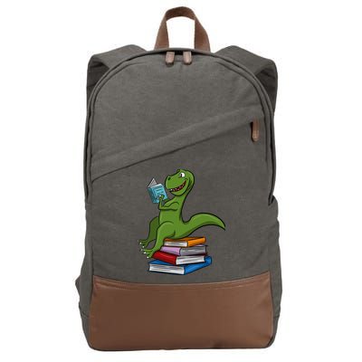 Reading Dinosaur T Rex Dinosaur Lover Dino Book Gift Idea Cotton Canvas Backpack