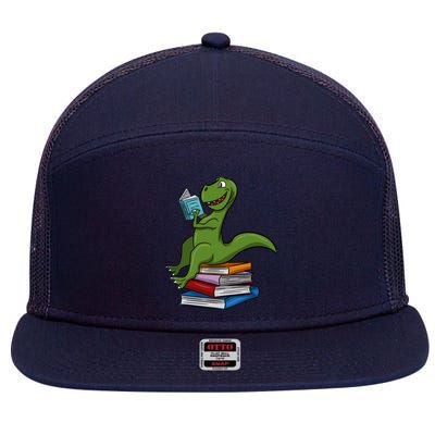 Reading Dinosaur T Rex Dinosaur Lover Dino Book Gift Idea 7 Panel Mesh Trucker Snapback Hat