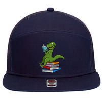 Reading Dinosaur T Rex Dinosaur Lover Dino Book Gift Idea 7 Panel Mesh Trucker Snapback Hat