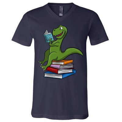 Reading Dinosaur T Rex Dinosaur Lover Dino Book Gift Idea V-Neck T-Shirt