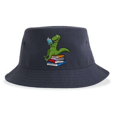 Reading Dinosaur T Rex Dinosaur Lover Dino Book Gift Idea Sustainable Bucket Hat