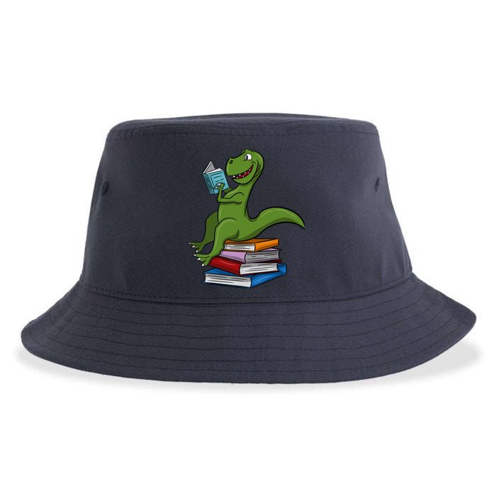 Reading Dinosaur T Rex Dinosaur Lover Dino Book Gift Idea Sustainable Bucket Hat