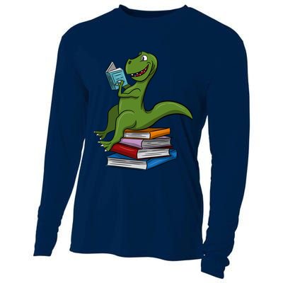 Reading Dinosaur T Rex Dinosaur Lover Dino Book Gift Idea Cooling Performance Long Sleeve Crew