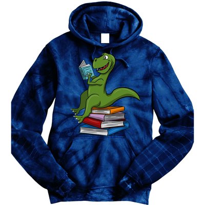 Reading Dinosaur T Rex Dinosaur Lover Dino Book Gift Idea Tie Dye Hoodie