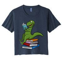 Reading Dinosaur T Rex Dinosaur Lover Dino Book Gift Idea Women's Crop Top Tee