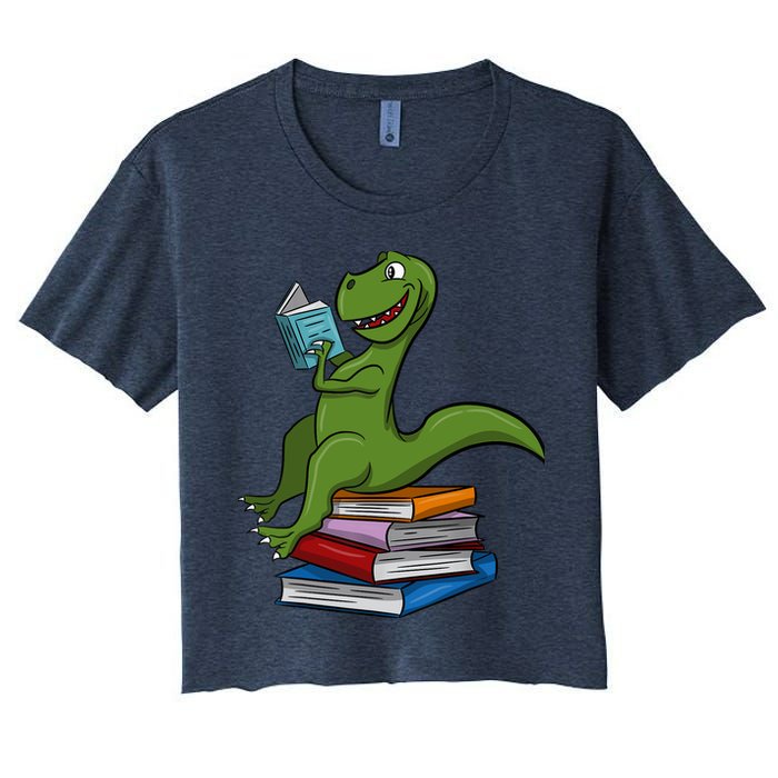 Reading Dinosaur T Rex Dinosaur Lover Dino Book Gift Idea Women's Crop Top Tee