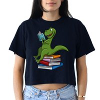 Reading Dinosaur T Rex Dinosaur Lover Dino Book Gift Idea Women's Crop Top Tee