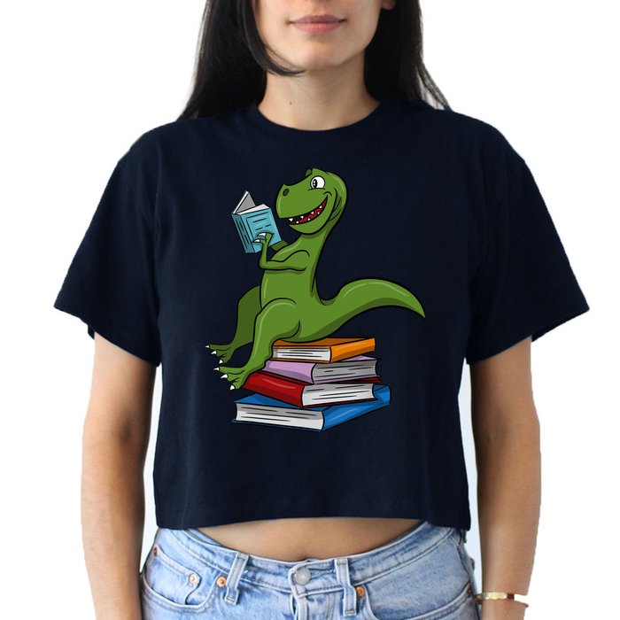 Reading Dinosaur T Rex Dinosaur Lover Dino Book Gift Idea Women's Crop Top Tee