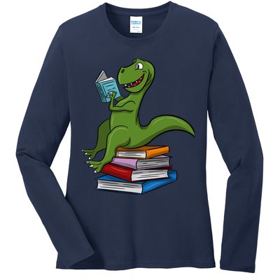 Reading Dinosaur T Rex Dinosaur Lover Dino Book Gift Idea Ladies Long Sleeve Shirt