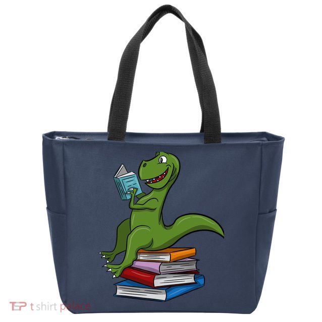 Reading Dinosaur T Rex Dinosaur Lover Dino Book Gift Idea Zip Tote Bag