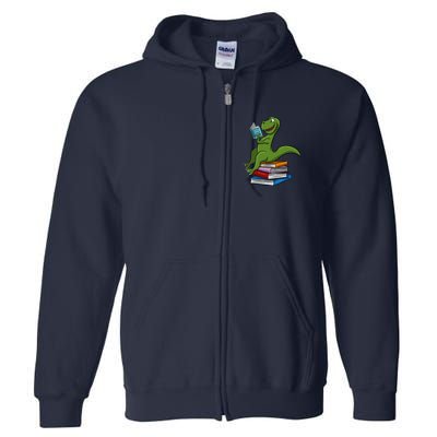 Reading Dinosaur T Rex Dinosaur Lover Dino Book Gift Idea Full Zip Hoodie