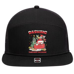 Retro Dashing Through The Snow Lightning Mcqueen Christmas 7 Panel Mesh Trucker Snapback Hat