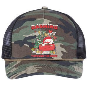 Retro Dashing Through The Snow Lightning Mcqueen Christmas Retro Rope Trucker Hat Cap