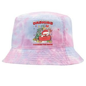 Retro Dashing Through The Snow Lightning Mcqueen Christmas Tie-Dyed Bucket Hat