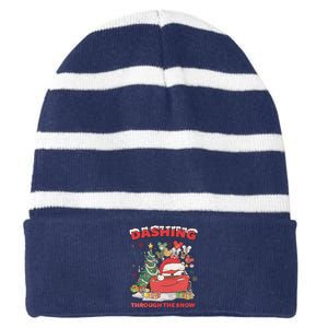 Retro Dashing Through The Snow Lightning Mcqueen Christmas Striped Beanie with Solid Band