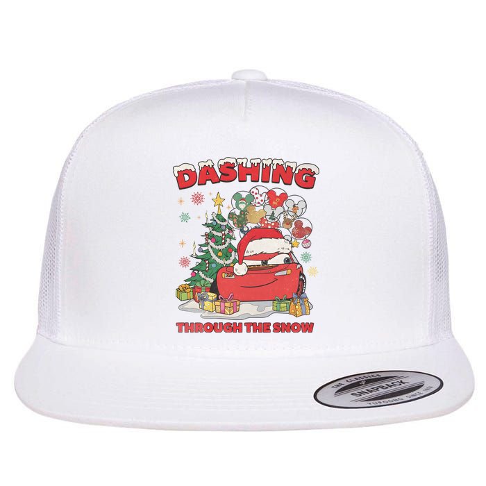 Retro Dashing Through The Snow Lightning Mcqueen Christmas Flat Bill Trucker Hat