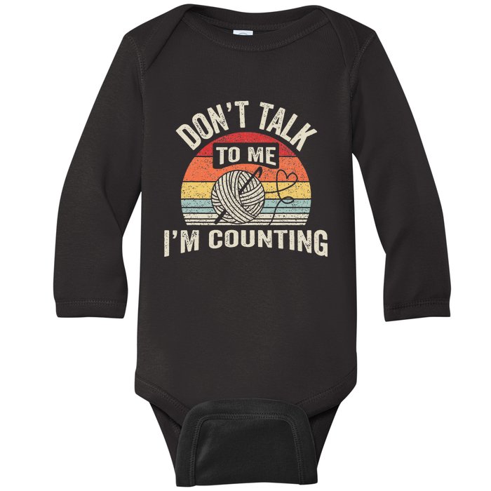 Retro DonT Talk To Me IM Counting Crochet Crocheting Baby Long Sleeve Bodysuit