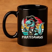 Retro Dinosaur T Rex Pirate Costume Piratesaurus 11oz C Handle Ceramic Mug