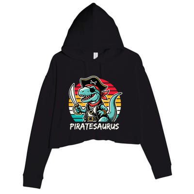 Retro Dinosaur T Rex Pirate Costume Piratesaurus Crop Fleece Hoodie