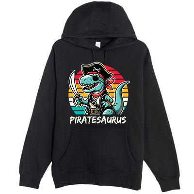 Retro Dinosaur T Rex Pirate Costume Piratesaurus Premium Pullover Hoodie