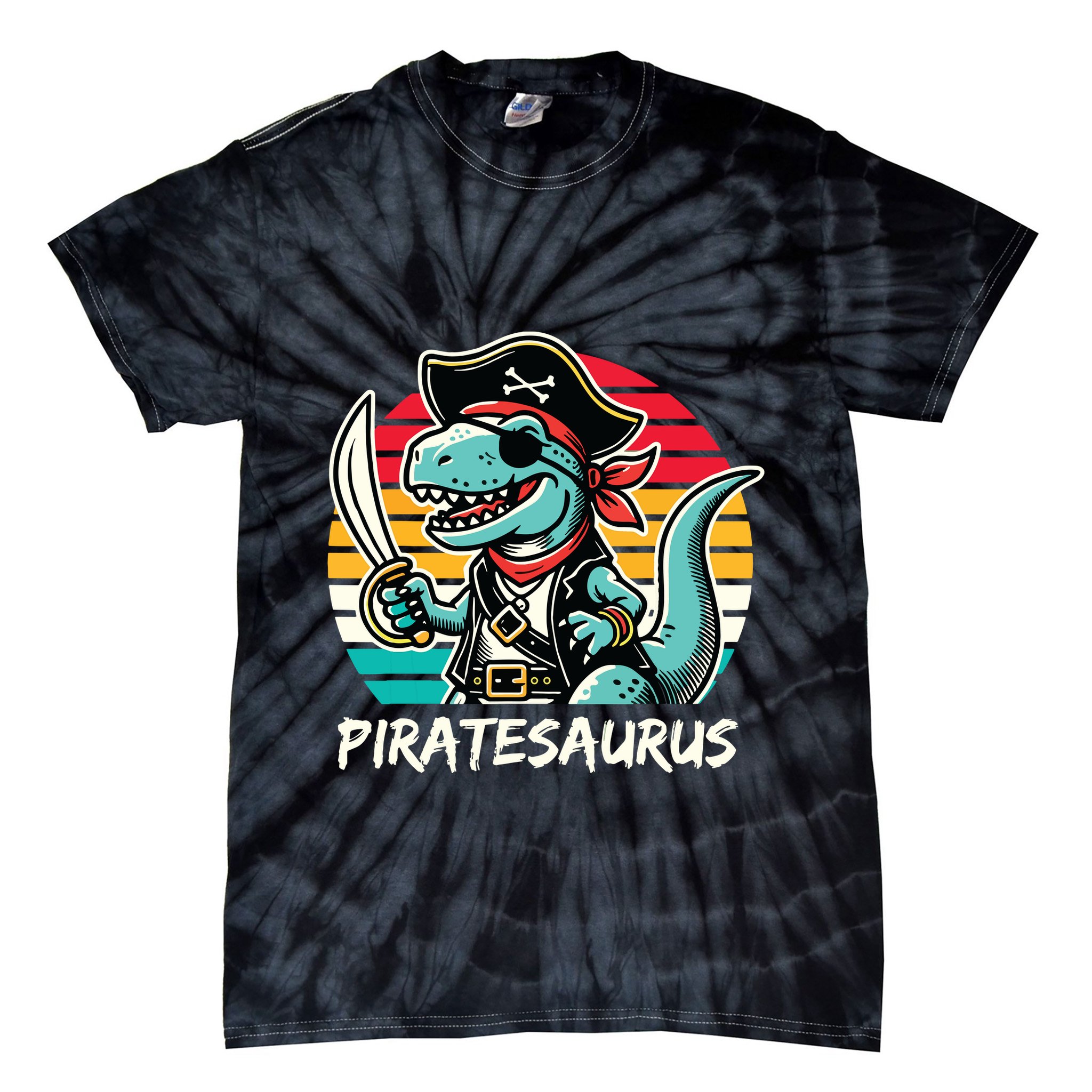 Retro Dinosaur T Rex Pirate Costume Piratesaurus Tie-Dye T-Shirt