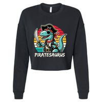 Retro Dinosaur T Rex Pirate Costume Piratesaurus Cropped Pullover Crew