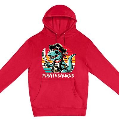 Retro Dinosaur T Rex Pirate Costume Piratesaurus Premium Pullover Hoodie