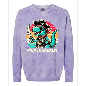 Retro Dinosaur T Rex Pirate Costume Piratesaurus Colorblast Crewneck Sweatshirt