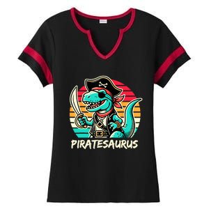 Retro Dinosaur T Rex Pirate Costume Piratesaurus Ladies Halftime Notch Neck Tee