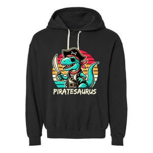 Retro Dinosaur T Rex Pirate Costume Piratesaurus Garment-Dyed Fleece Hoodie