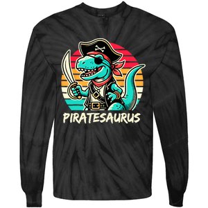 Retro Dinosaur T Rex Pirate Costume Piratesaurus Tie-Dye Long Sleeve Shirt