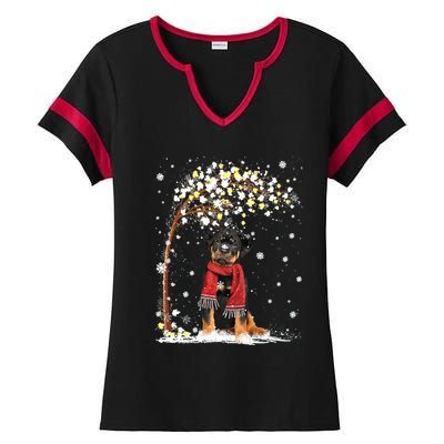 Rottweiler Dog Tree Christmas Snow Pajama Xmas Dog Lover Gift Ladies Halftime Notch Neck Tee