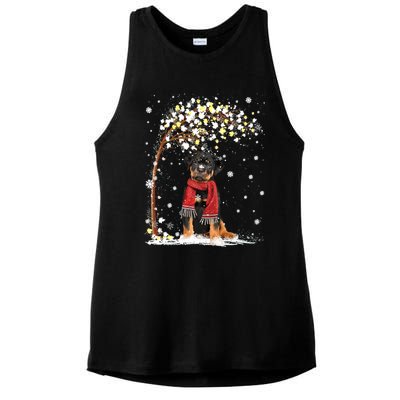 Rottweiler Dog Tree Christmas Snow Pajama Xmas Dog Lover Gift Ladies PosiCharge Tri-Blend Wicking Tank