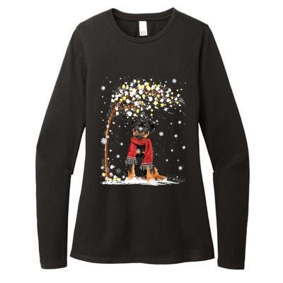 Rottweiler Dog Tree Christmas Snow Pajama Xmas Dog Lover Gift Womens CVC Long Sleeve Shirt