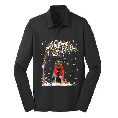 Rottweiler Dog Tree Christmas Snow Pajama Xmas Dog Lover Gift Silk Touch Performance Long Sleeve Polo