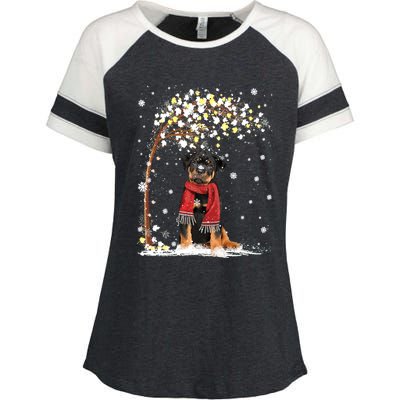 Rottweiler Dog Tree Christmas Snow Pajama Xmas Dog Lover Gift Enza Ladies Jersey Colorblock Tee