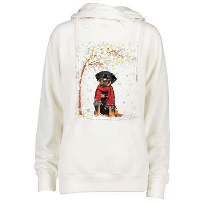 Rottweiler Dog Tree Christmas Snow Pajama Xmas Dog Lover Gift Womens Funnel Neck Pullover Hood