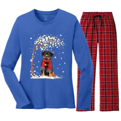 Rottweiler Dog Tree Christmas Snow Pajama Xmas Dog Lover Gift Women's Long Sleeve Flannel Pajama Set 