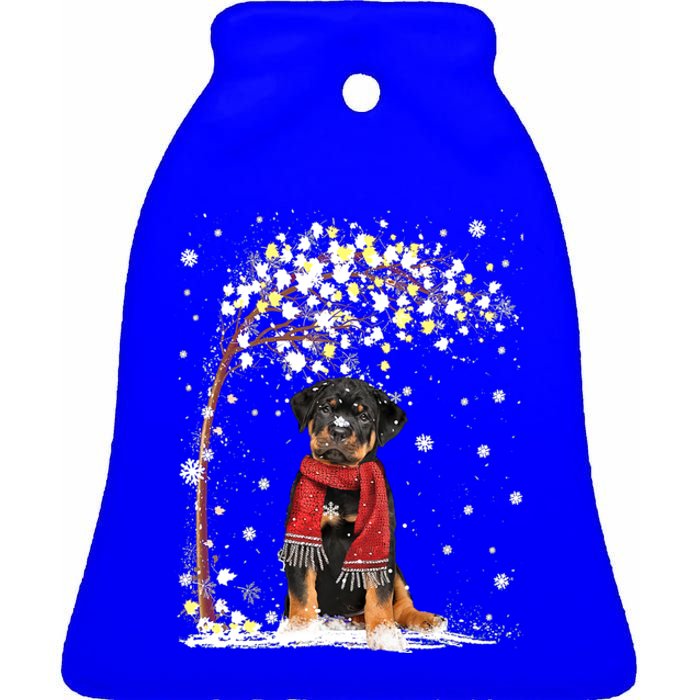 Rottweiler Dog Tree Christmas Snow Pajama Xmas Dog Lover Gift Ceramic Bell Ornament