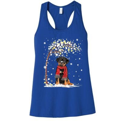 Rottweiler Dog Tree Christmas Snow Pajama Xmas Dog Lover Gift Women's Racerback Tank