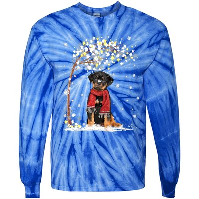 Rottweiler Dog Tree Christmas Snow Pajama Xmas Dog Lover Gift Tie-Dye Long Sleeve Shirt