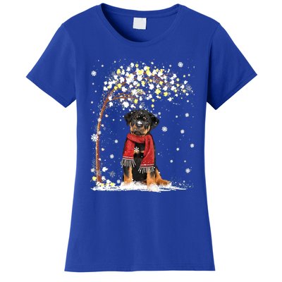 Rottweiler Dog Tree Christmas Snow Pajama Xmas Dog Lover Gift Women's T-Shirt