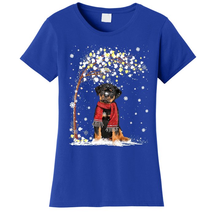 Rottweiler Dog Tree Christmas Snow Pajama Xmas Dog Lover Gift Women's T-Shirt