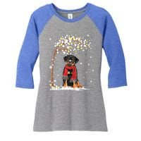 Rottweiler Dog Tree Christmas Snow Pajama Xmas Dog Lover Gift Women's Tri-Blend 3/4-Sleeve Raglan Shirt