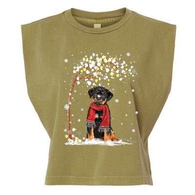 Rottweiler Dog Tree Christmas Snow Pajama Xmas Dog Lover Gift Garment-Dyed Women's Muscle Tee