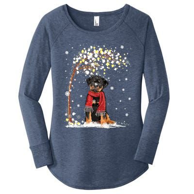 Rottweiler Dog Tree Christmas Snow Pajama Xmas Dog Lover Gift Women's Perfect Tri Tunic Long Sleeve Shirt