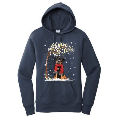 Rottweiler Dog Tree Christmas Snow Pajama Xmas Dog Lover Gift Women's Pullover Hoodie